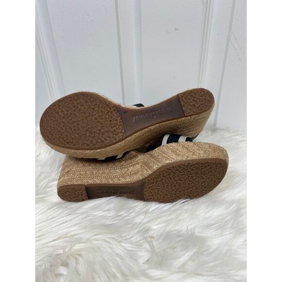 Paul Green Navy & Beige Striped Crisscross Espadrille Sandal Wedges 9.5 - Picture 7 of 7